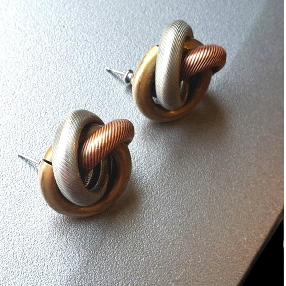 Vintage Tri-Tone Earrings - Picture 5 of 9